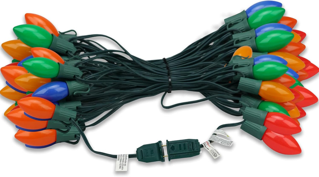C9 Christmas Lights Outdoor 100FT Multicolor LED String Lights 100+4 Bulbs IP65 Waterproof Connectable Warm White