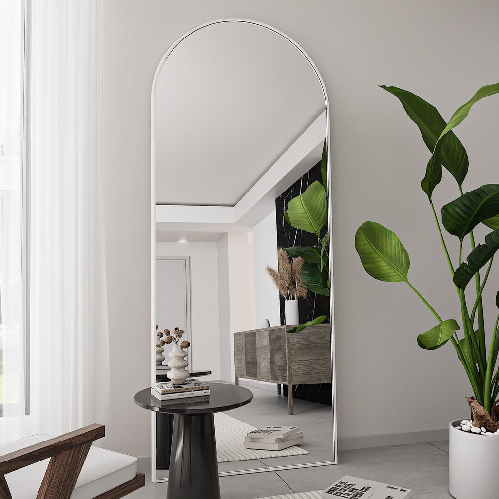 65"x22" Full Length Mirror, Arched Floor Mirror with Stand, White