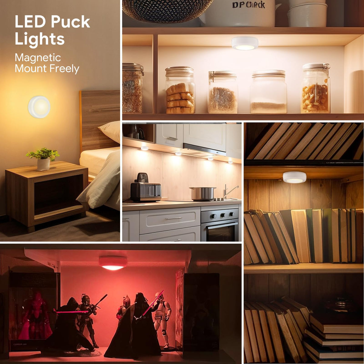 LED Puck Lights with Remote Control, AA Battery Operated, 12 Color Closet Under Cabinet Lighting, Push Tap Light