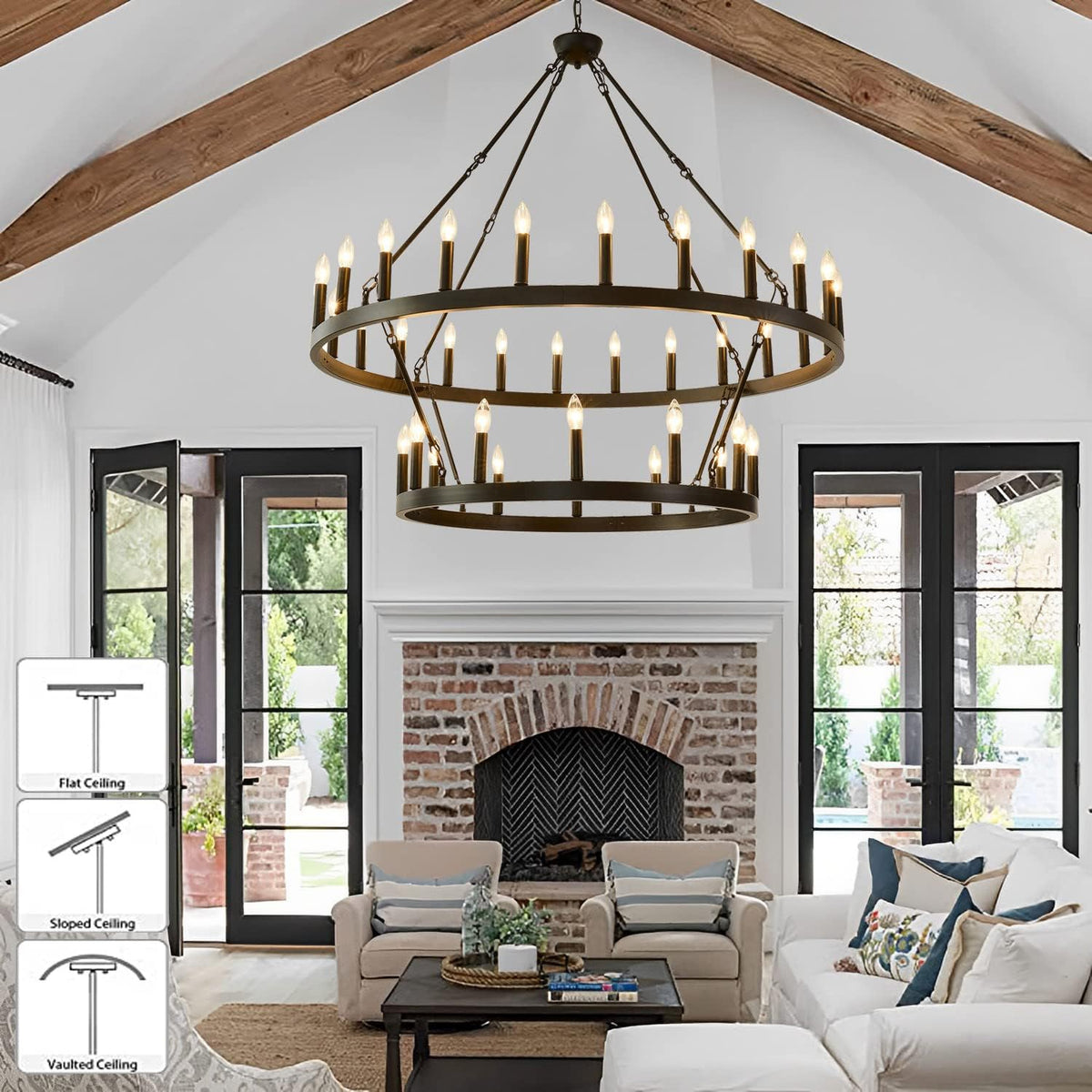 48 Inch Large Black Wagon Wheel Chandelier