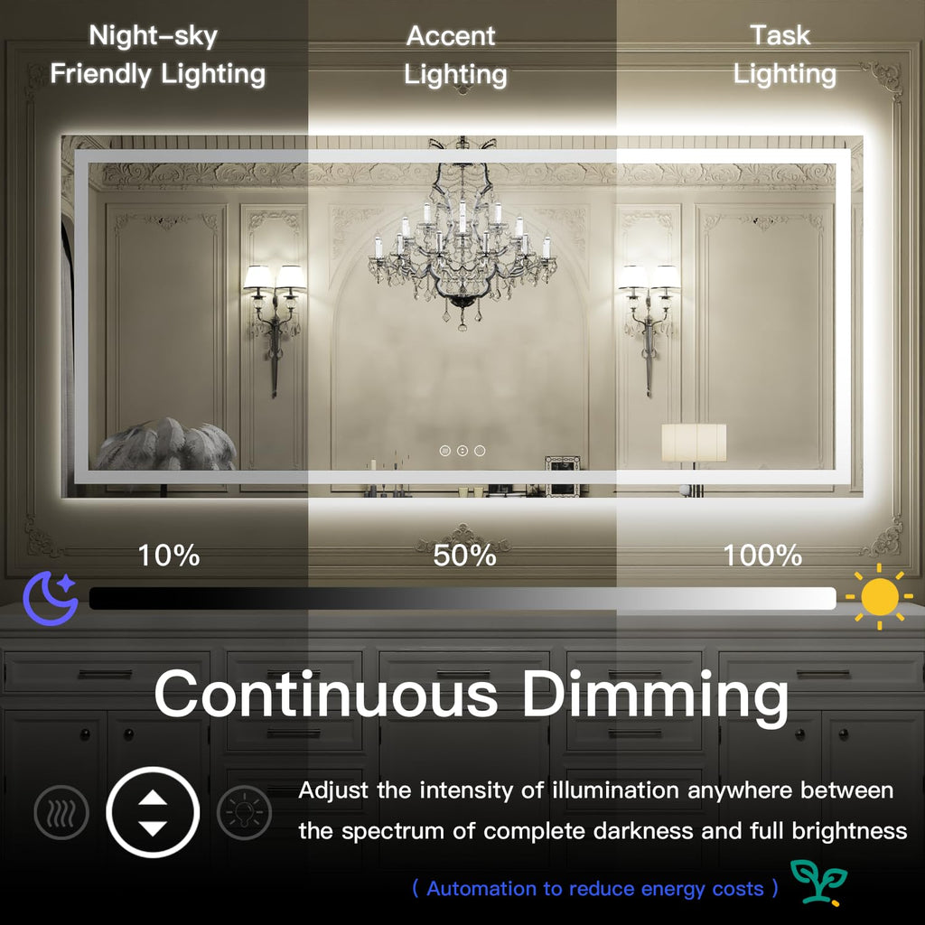 40x24 LED Bathroom Mirror, Wall Mounted Vanity Mirror, Dimmable