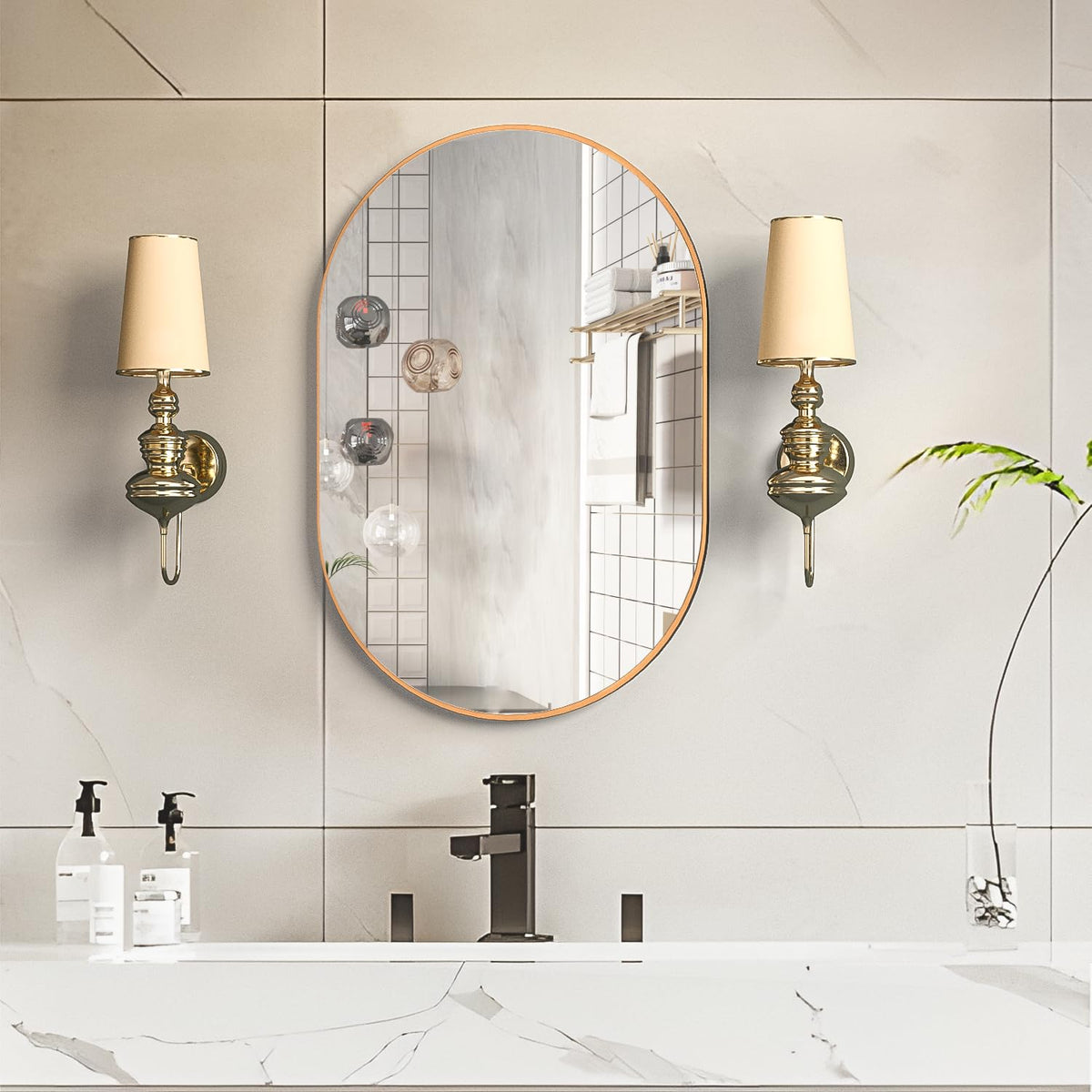 Oval Bathroom Mirror Capsule Wall Vanity Mirror, 20"x30" Pill Mirrors Wall Mounted Mirror, Large Modern Mirror