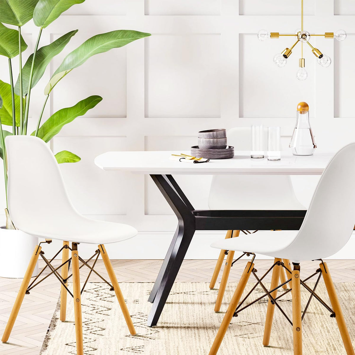 Inspired Eames Style Modern Dining Chair Mid Century Modern DSW, Indoor Plastic Shell Lounge Plastic Chairs Side Chairs Set of 4