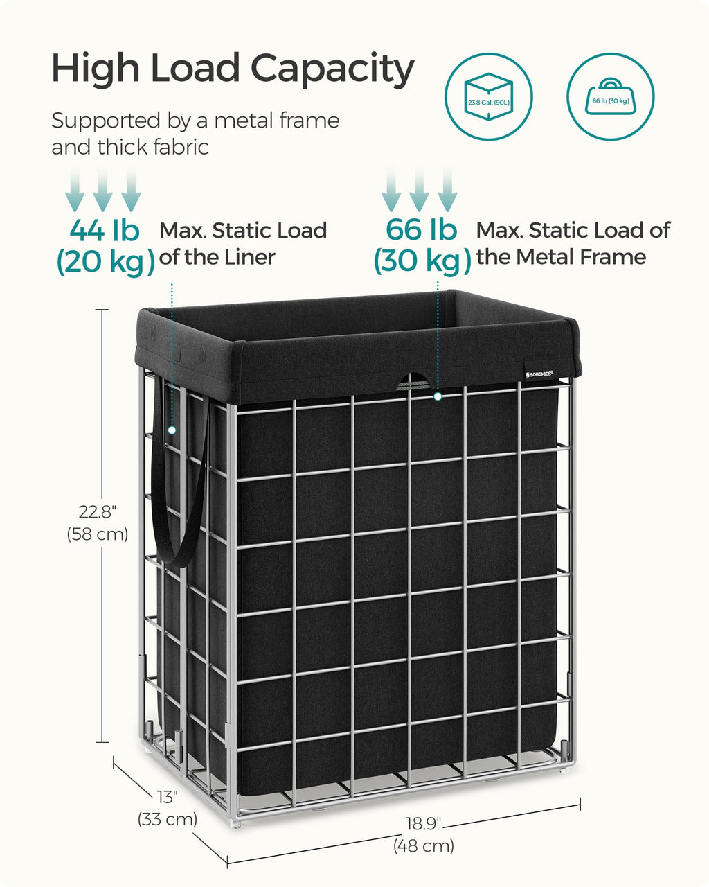 Laundry Hamper, Collapsible, 24 Gal. (90L)
