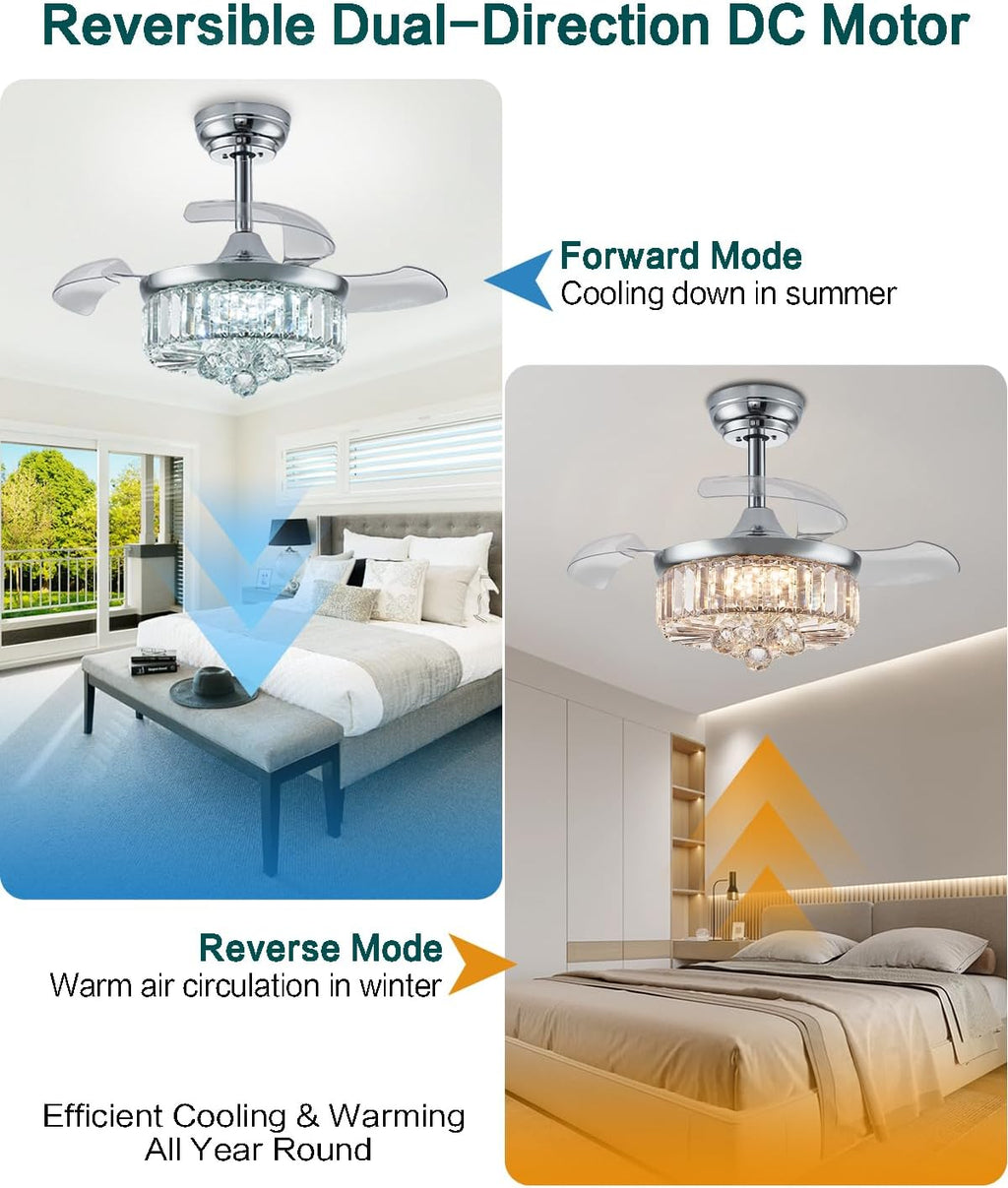 30" Chrome Crystal Ceiling Fan with Light