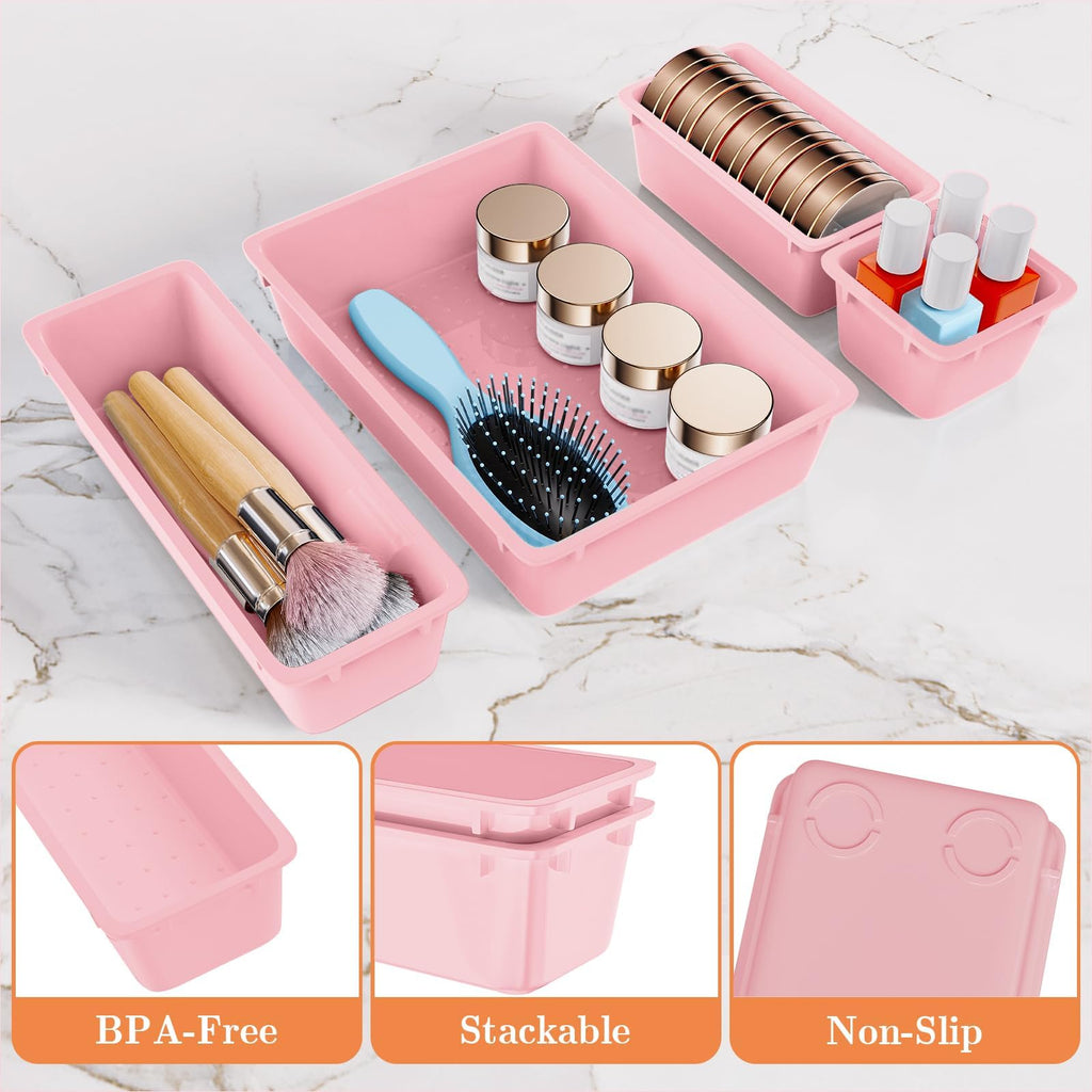25 PCS Plastic Drawer Organizer, 4-Size Versatile Organizer Trays & storage Bins