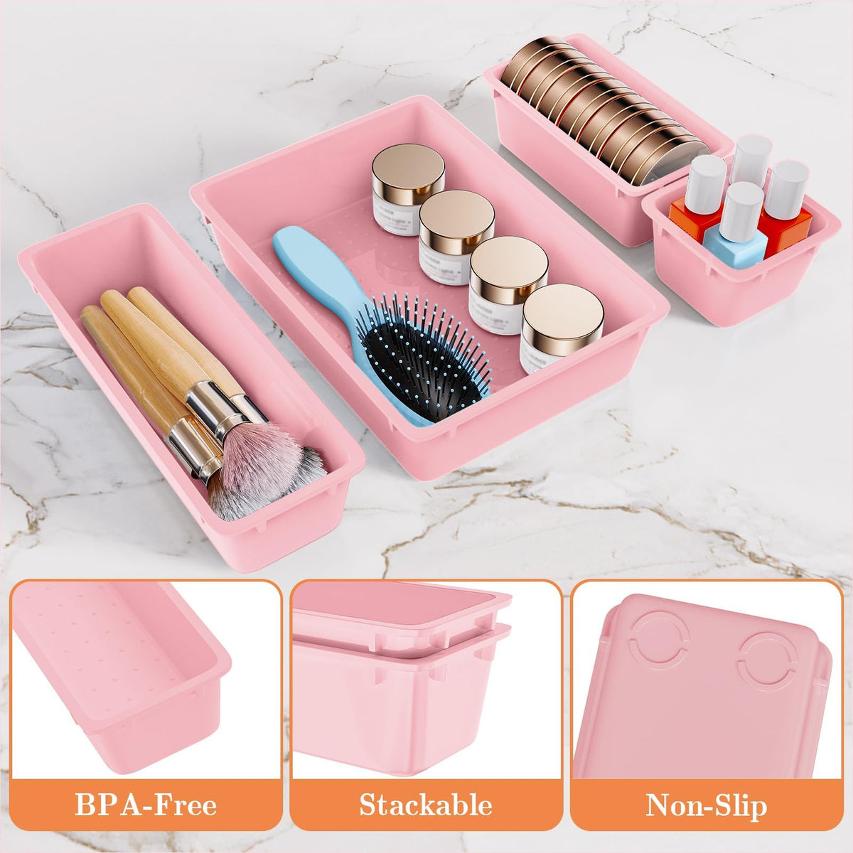 25 PCS Plastic Drawer Organizer, 4-Size Versatile Organizer Trays & storage Bins