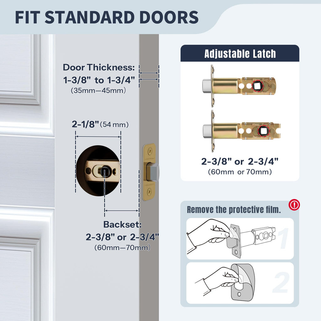 Privacy Wave Style Gold Door Handles (No Key) Interior and Interior Closet, Brushed Gold Door Lock with Reversible