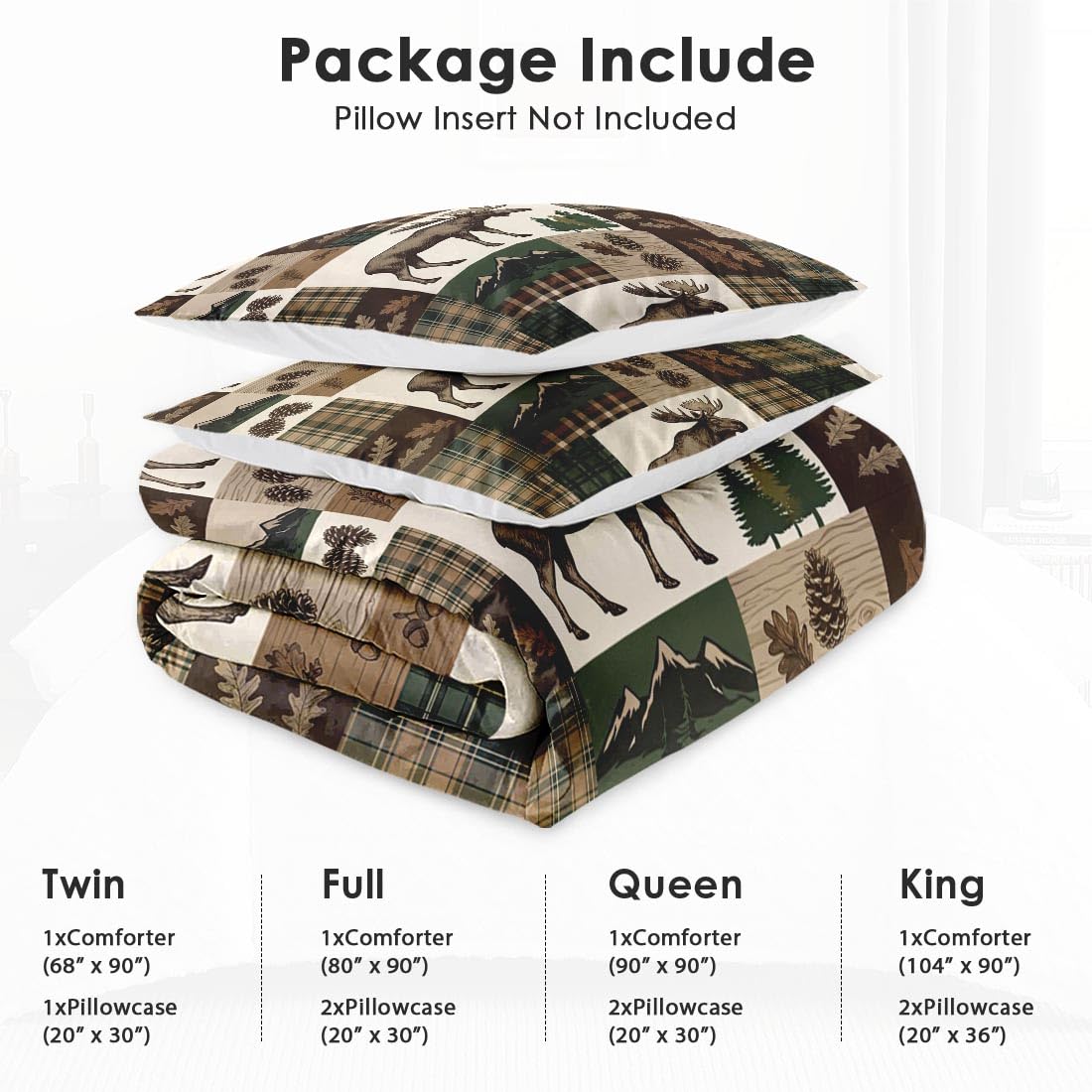 Comforter Set, 2 Pieces Rustic Plaid Bedding Set
