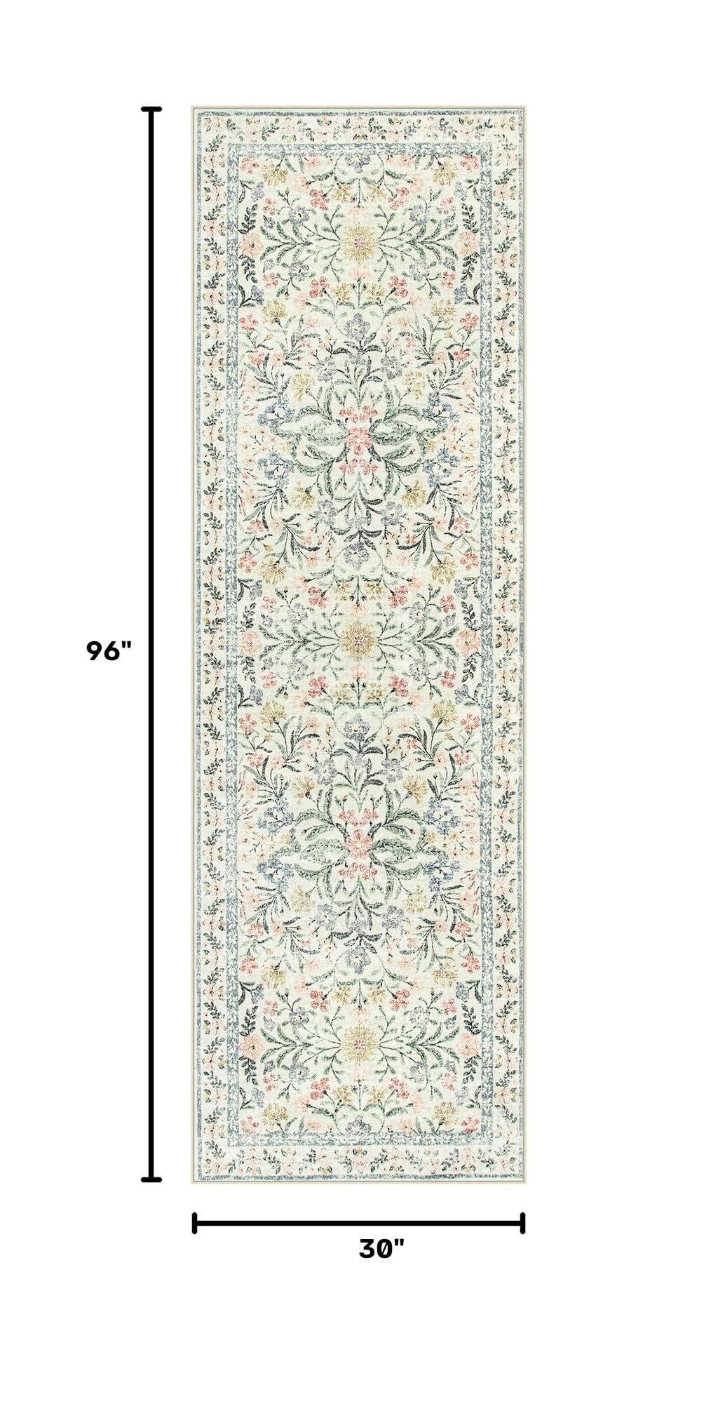 Washable Rug Runner 2'6''x8', Boho Floral Hallway Runner Rug 8ft Long Carpet, Soft Non Slip Ultra-Thin Beige Carpets