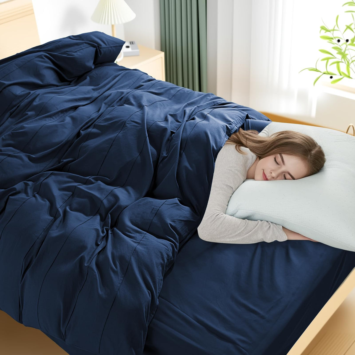 Organic Cotton Duvet Cover, Pleated, Navy Blue