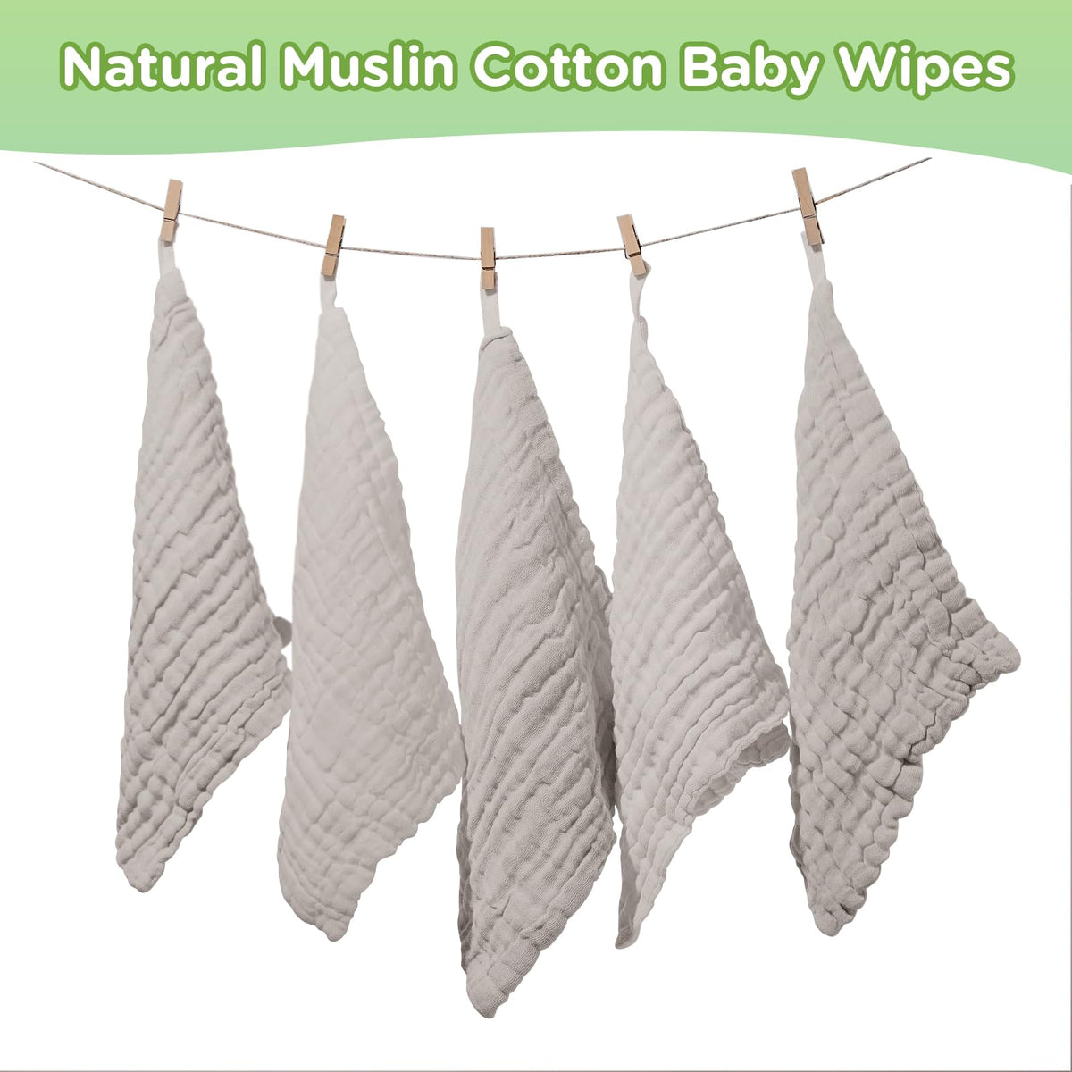 20 Pcs Baby Muslin Washcloth 12x12 in, Gray
