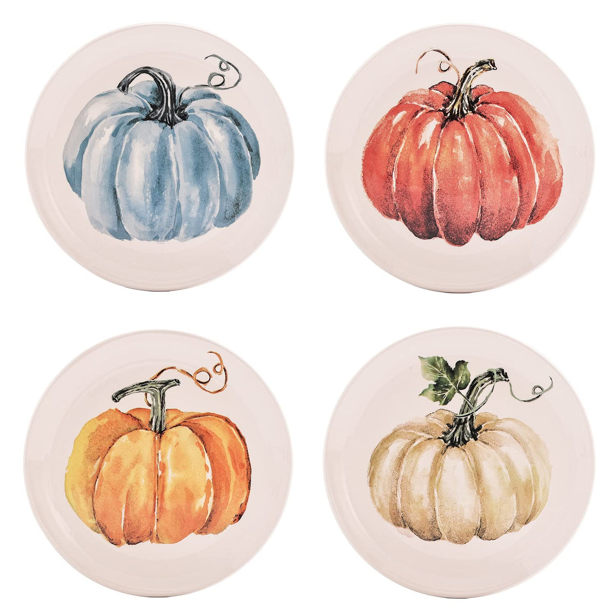 Pumpkin Feast Salad Plates Set of 4, 8.75 Inch Ceramic Dessert Plates for Salad, Appetizer, Side Dishes, Microwave