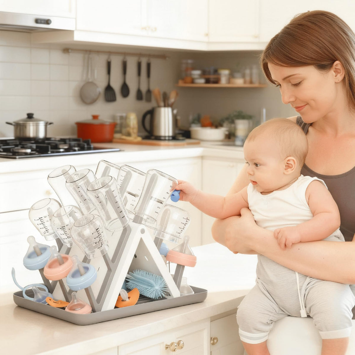 Large Baby Bottle Drying Rack, Space Saving Countertop Holder Organizer