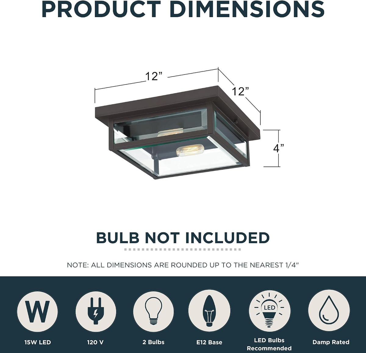Westover 12" Outdoor Flush Mount Ceiling Light, 2-Light Western Bronze with Clear Beveled Glass, E12 Base