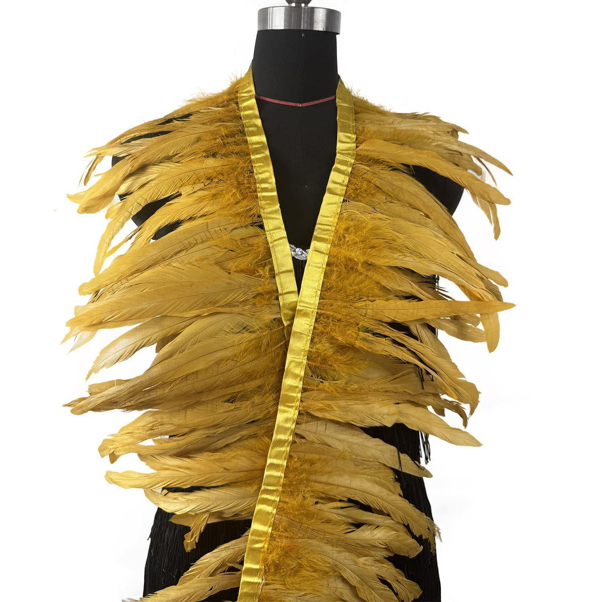 8-10" Rooster Hackle Feather Fringe Trim, Sewing Craft Feather for DIY Decorations-Gold - 2 Yards