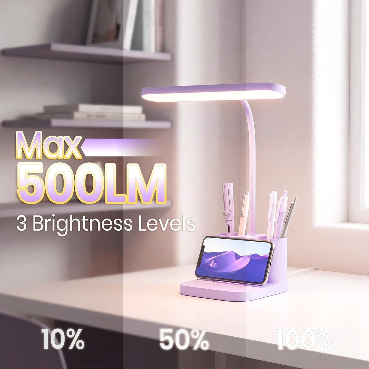 Purple Desk Lamp, Cute Table Light Bedroom