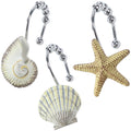 Coastal Seashell Shower Curtain Hooks, Under the Sea Beach Starfish Bathroom Shower Curtain Hooks Rust Proof, 5