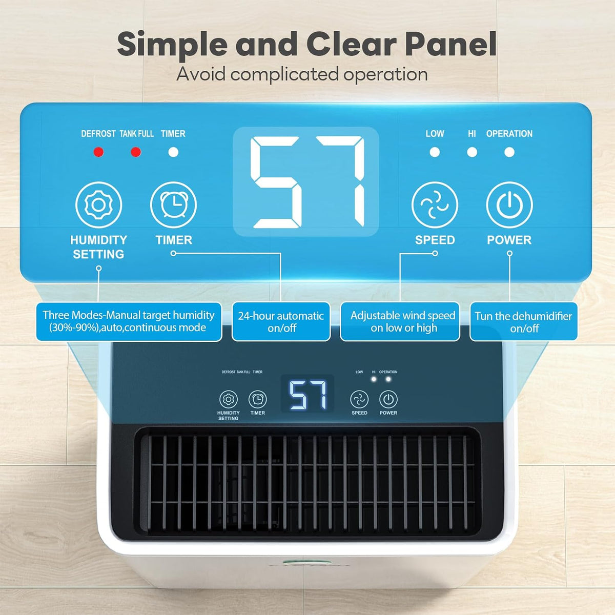 2500Sq.Ft Dehumidifier, 34Pint Dehumidifiers for Home, Quiet Dehumidifier for Basement, Bedroom, Bathroom