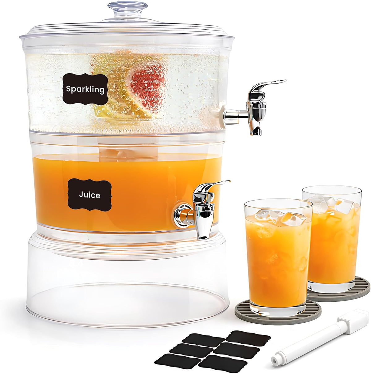 Drink Dispensers for Parties, 2 Gallon Beverage Dispenser with Stand - Set of 2