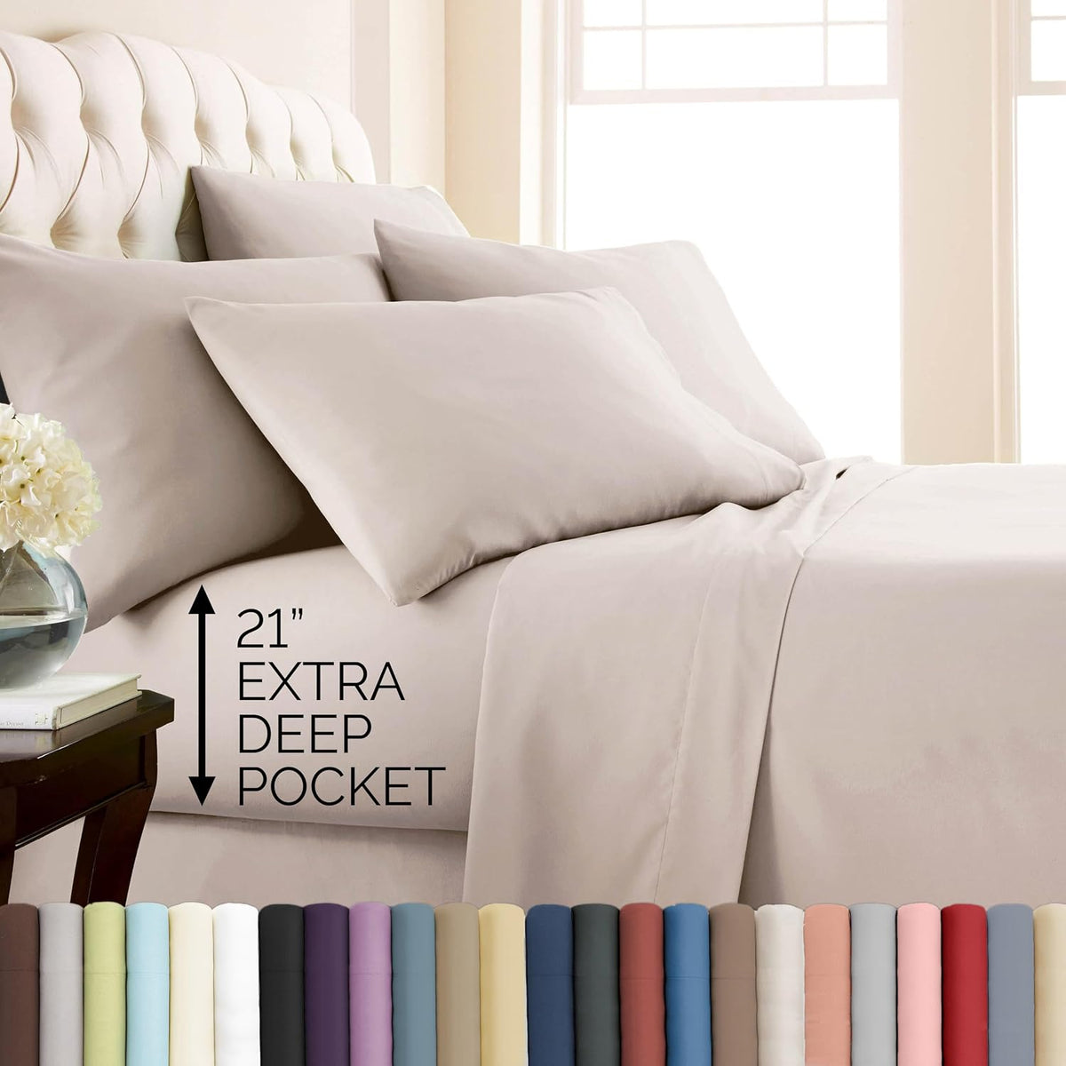 6 Piece Full Sheets Set 21 Inch Extra Deep Pocket Bed Sheets - Soft Microfiber Pet Hair Resistant Bedding Hotel