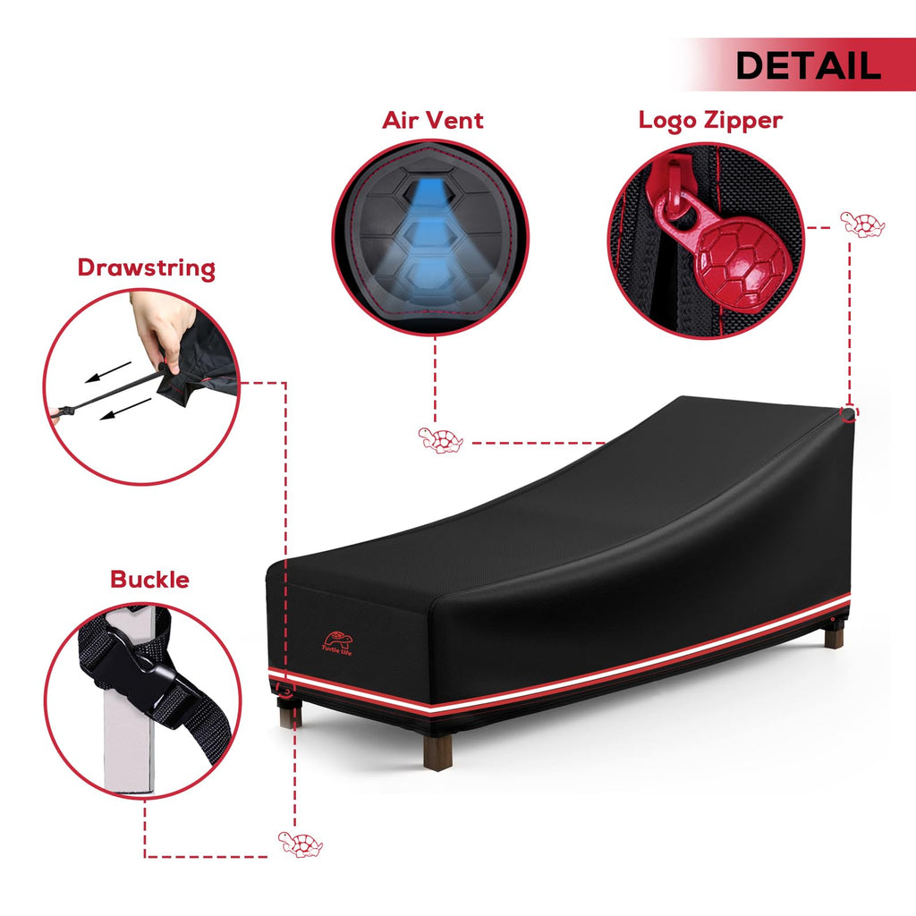 Patio Lounge Chair Cover Waterproof Heavy Duty Outdoor Chaise Lounge Covers with Upgrade Air Vent, 1 Pack - 64L x 30W