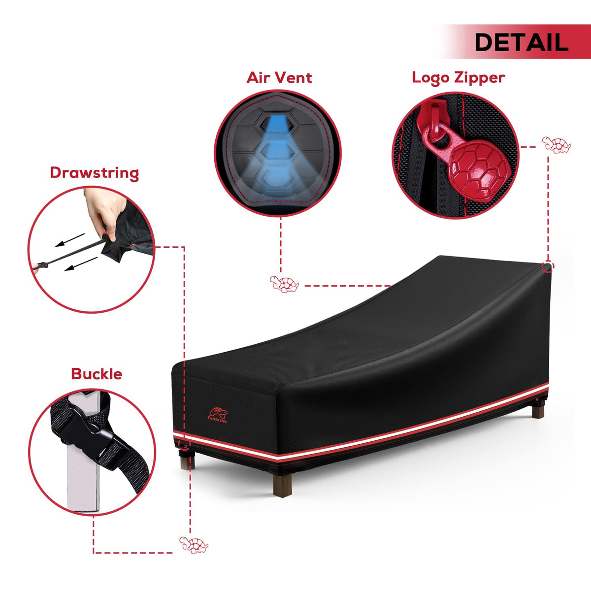 Patio Lounge Chair Cover Waterproof Heavy Duty Outdoor Chaise Lounge Covers with Upgrade Air Vent, 1 Pack - 64L x 30W