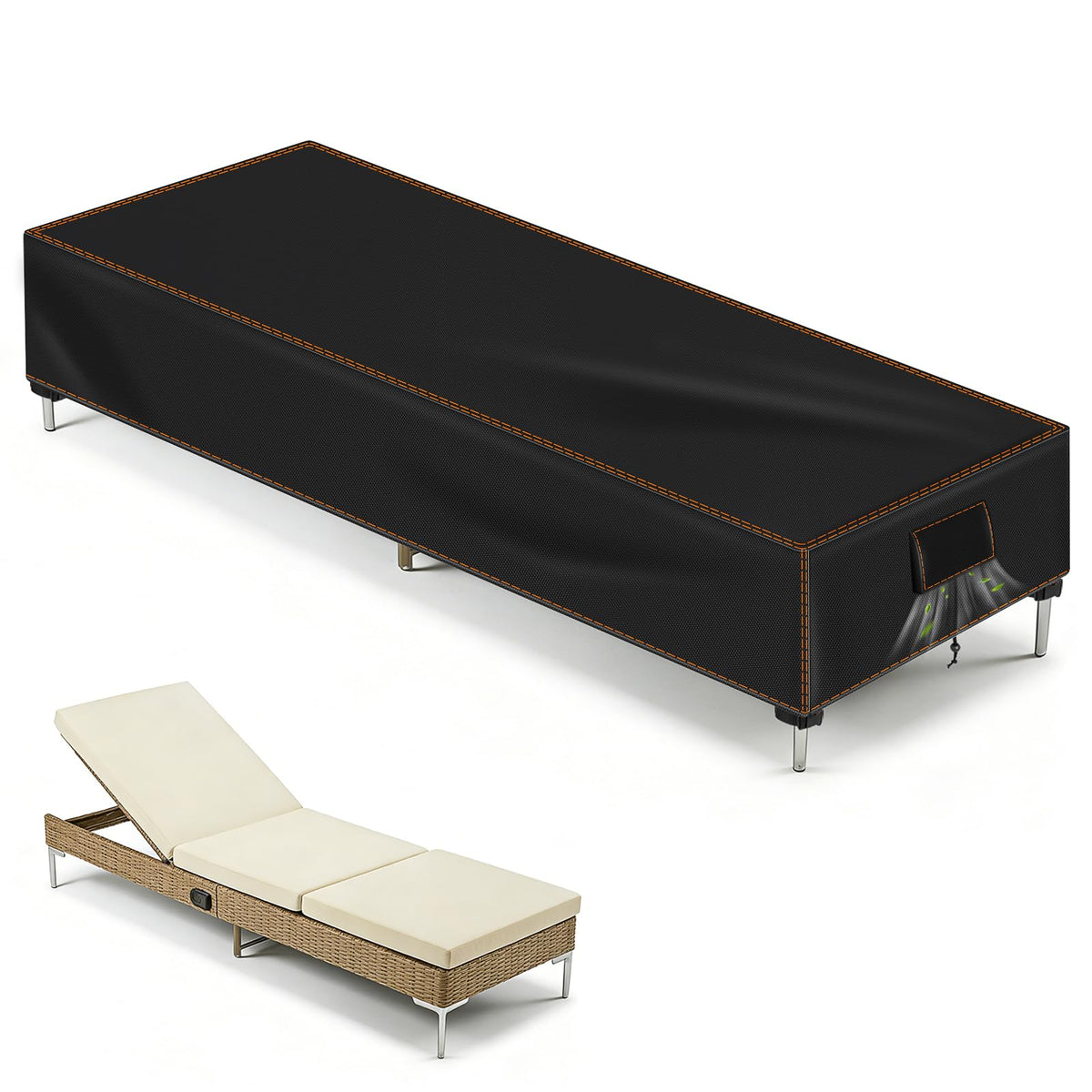 Outdoor Chaise Lounge Cover, 78" L x 26" W x 12" H, Black