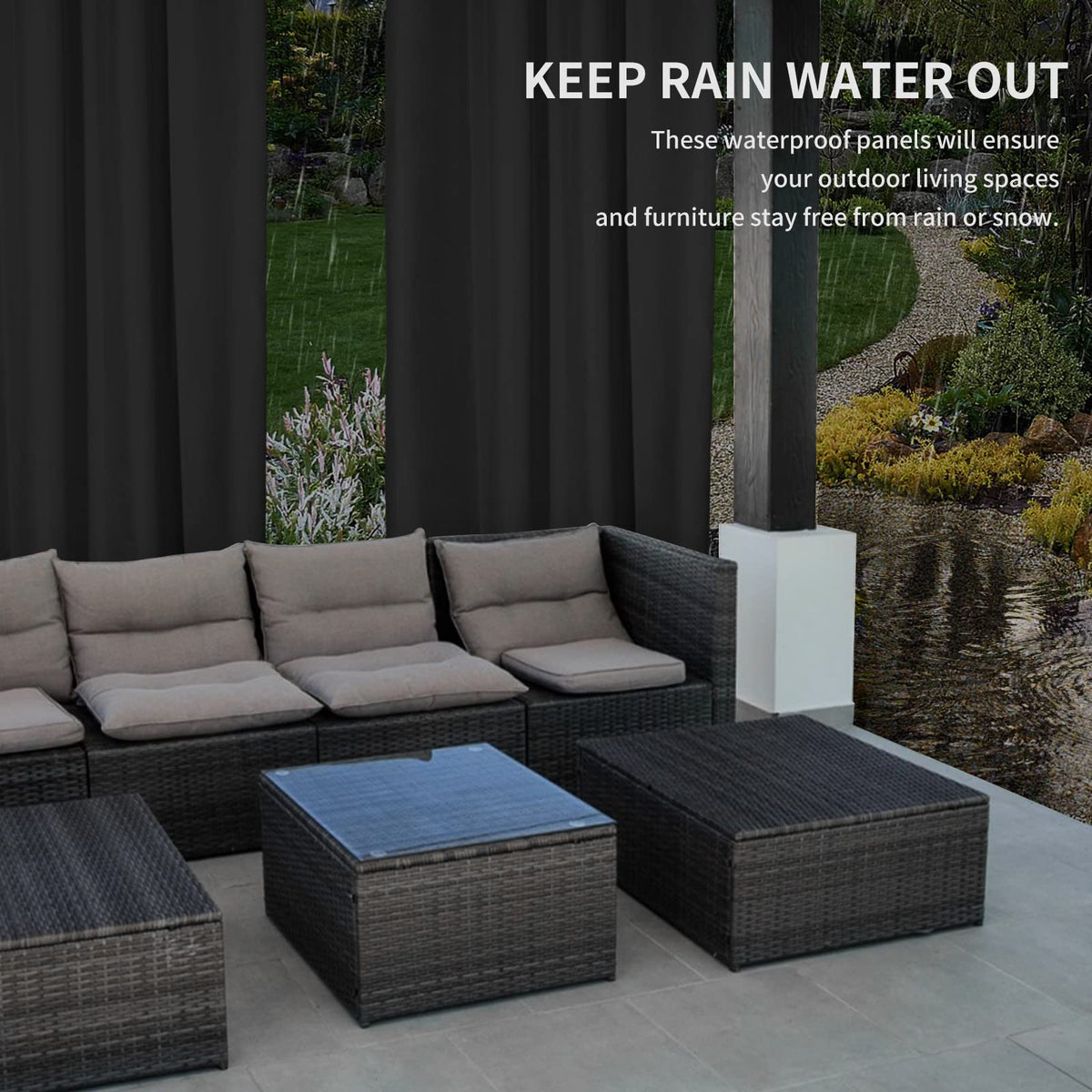 100% Waterproof Outdoor Curtains 54x84 inch, Black