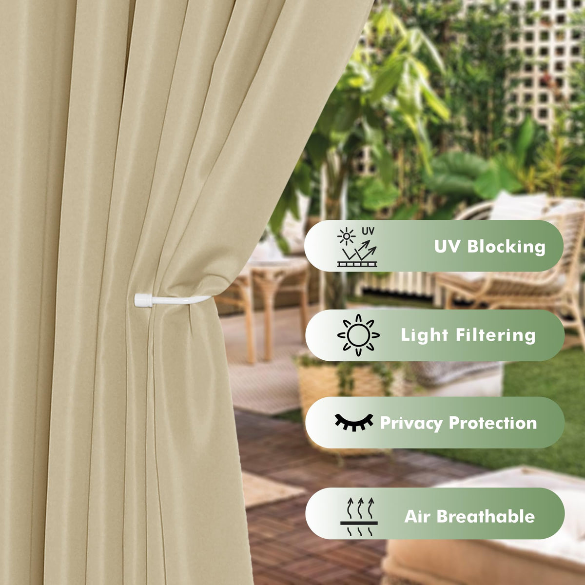 Waterproof Outdoor Curtains 6 Pcs 54x120 Inch Cream