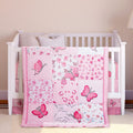 3 Pieces Butterfly Baby Crib Bedding Set for Girls, Pink