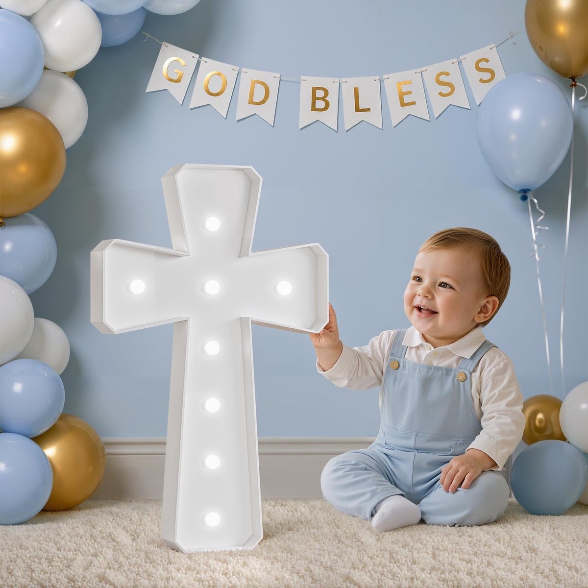 Baptism Decorations, 2FT Marquee Light Up Cross, Cool White Light