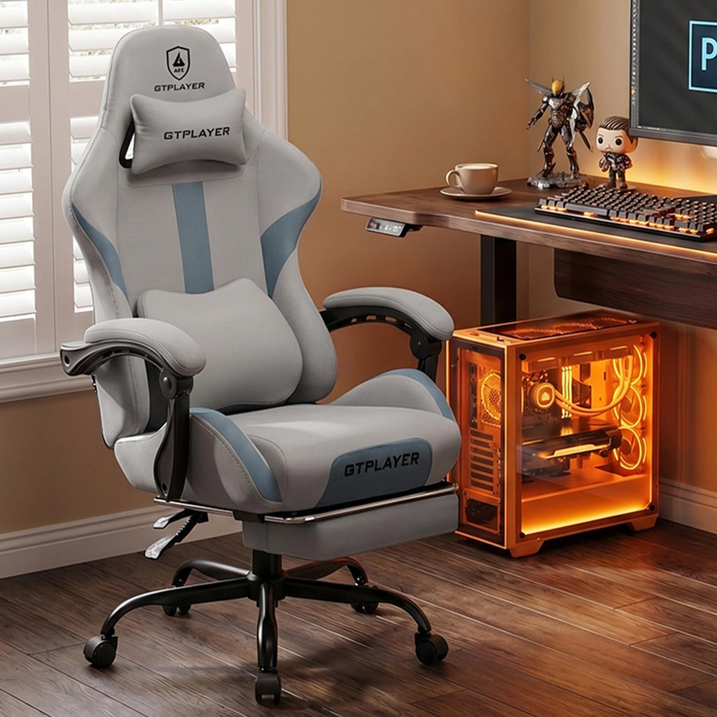 Gaming Chair with Foot Rest & Pocket Spring Cushion, Ergonomic High Back Computer Desk Chair with Headrest & Lumbar