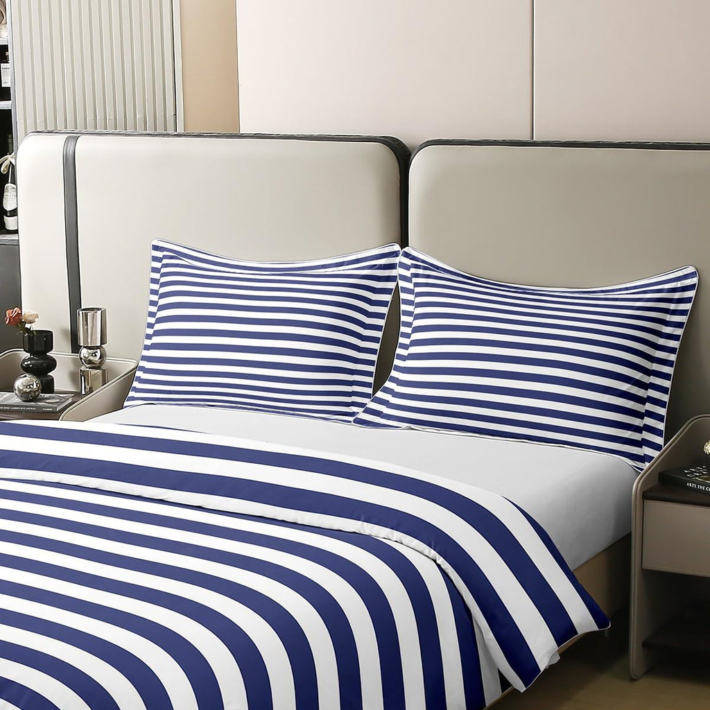 100 Percent Cotton Navy Blue Stripe Duvet Cover White Geometric Ticking Stripes Comforter Cover Farmhouse