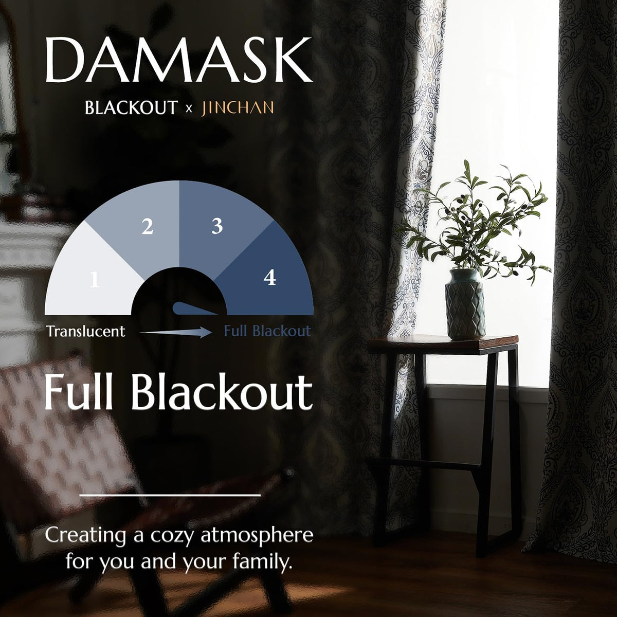 Blackout Curtains (Set of 2 Panels) Blue Damask Medallion Curtain for Bedroom Black Out Drapes Printed Vintage Luxury