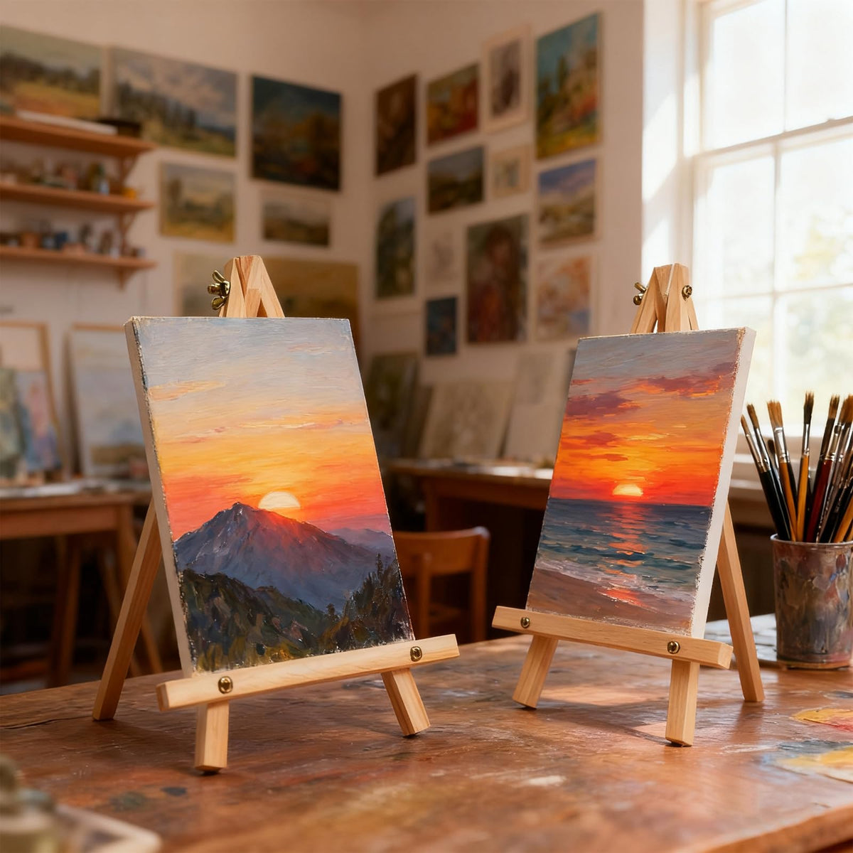 15 Pack 9 Inch Wood Easels, Tabletop Painting Easel Stand
