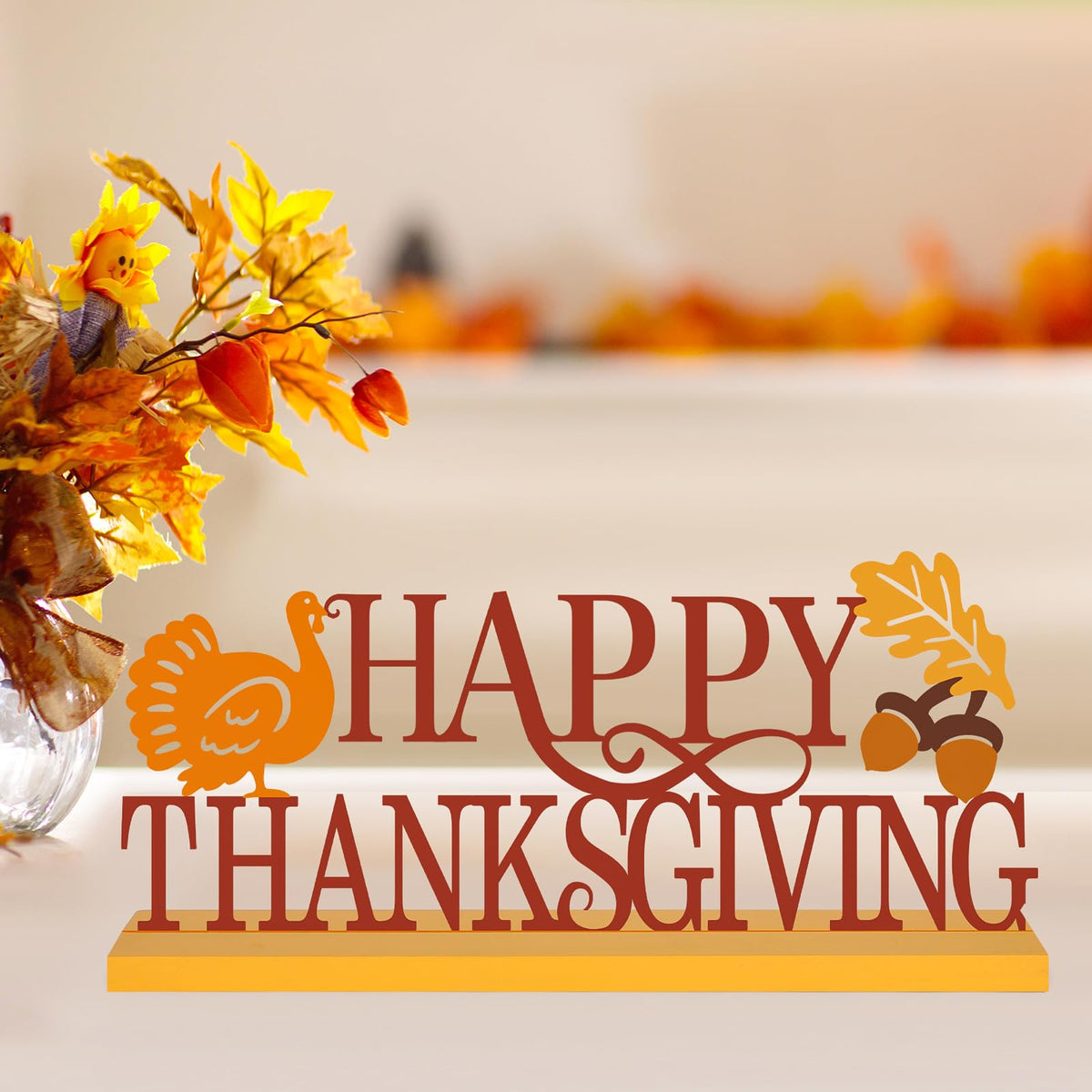 Metal Happy Thanksgiving Sign Decorations Party Shelf Mantel