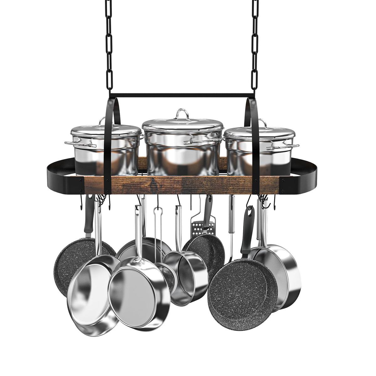 Hanging Pot Rack, 32-Inch Ceiling Pot Rack, 16 S Hooks, 100 lb Capacity