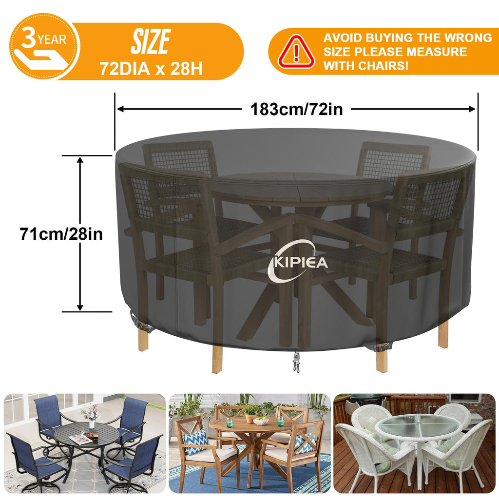 Round Patio Table Cover Waterproof, Heavy-Duty Round Patio Furniture Covers, No Tears Anti UV No Fading (72" Dia x
