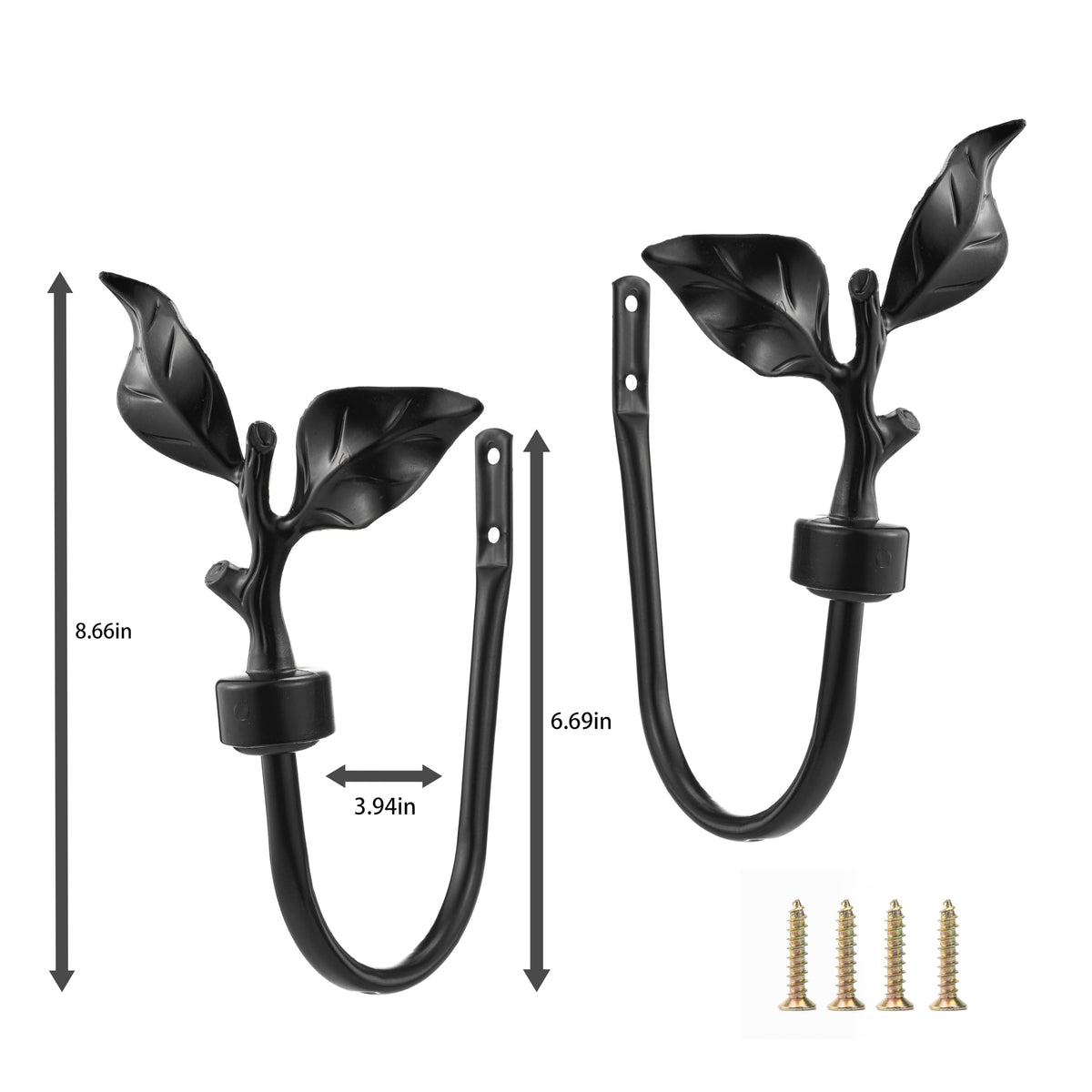 Leaf Shaped Curtain Holdbacks, Black, 1 Pair