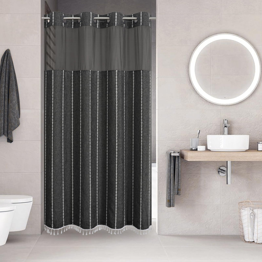 No Hook Stall Shower Curtain with Snap-in Liner, 54x80, Charcoal Grey