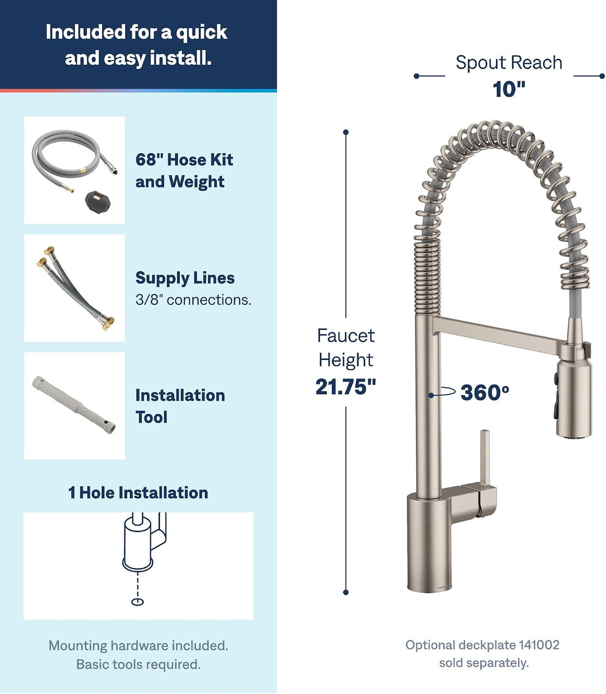 Align Spot Resist Stainless Pulldown Kitchen Faucet, Single Hole, Modern Spring Style with Pre-Rinse and Power Boost