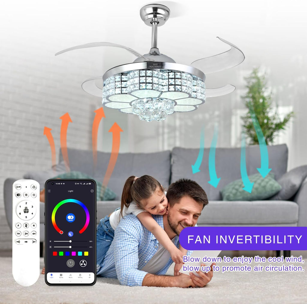 Retractable Ceiling Fan with Light & Remote