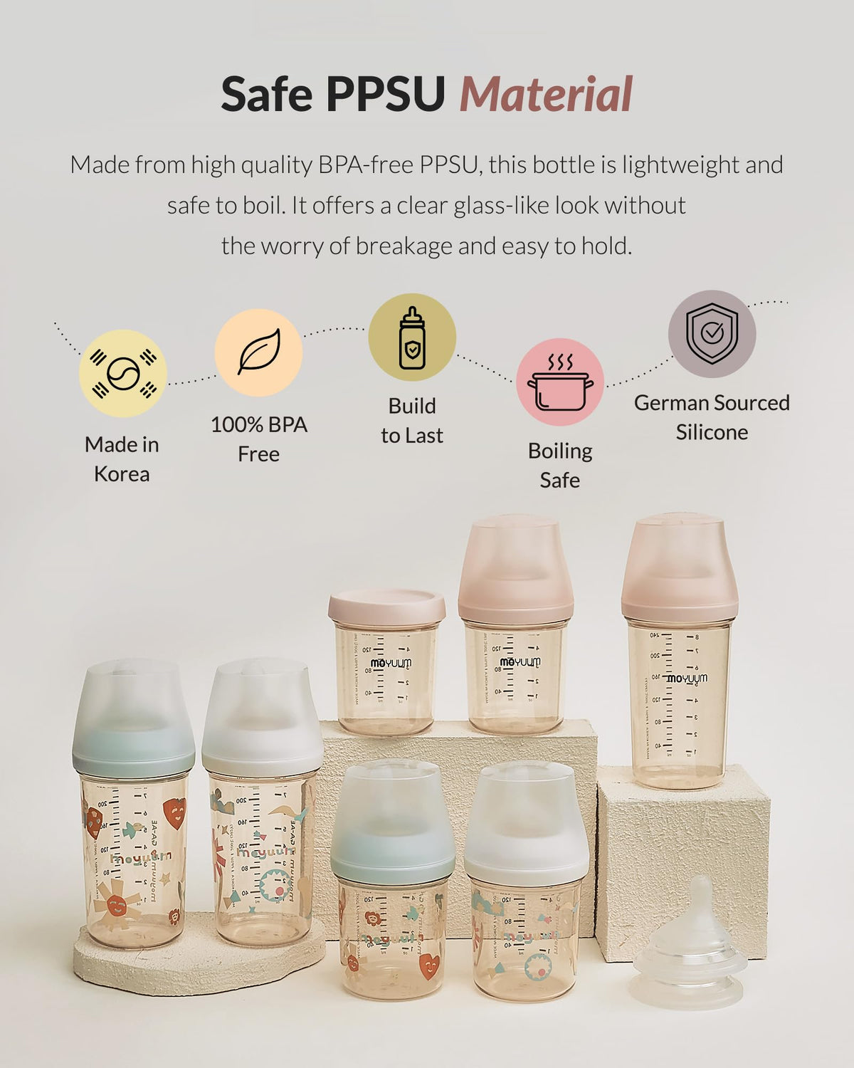 Premium PPSU Wide Neck Anti-Colic Baby Bottle | Made in Korea, Microplastic & BPA-Free, Breastfeed Transition