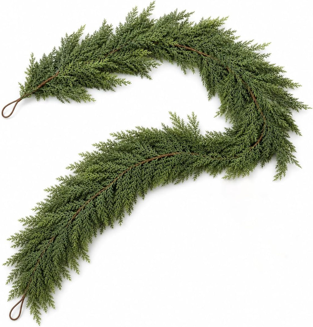 5.5 FT Christmas Greenery Real Touch Cedar Garland for Indoor Outdoor Decor