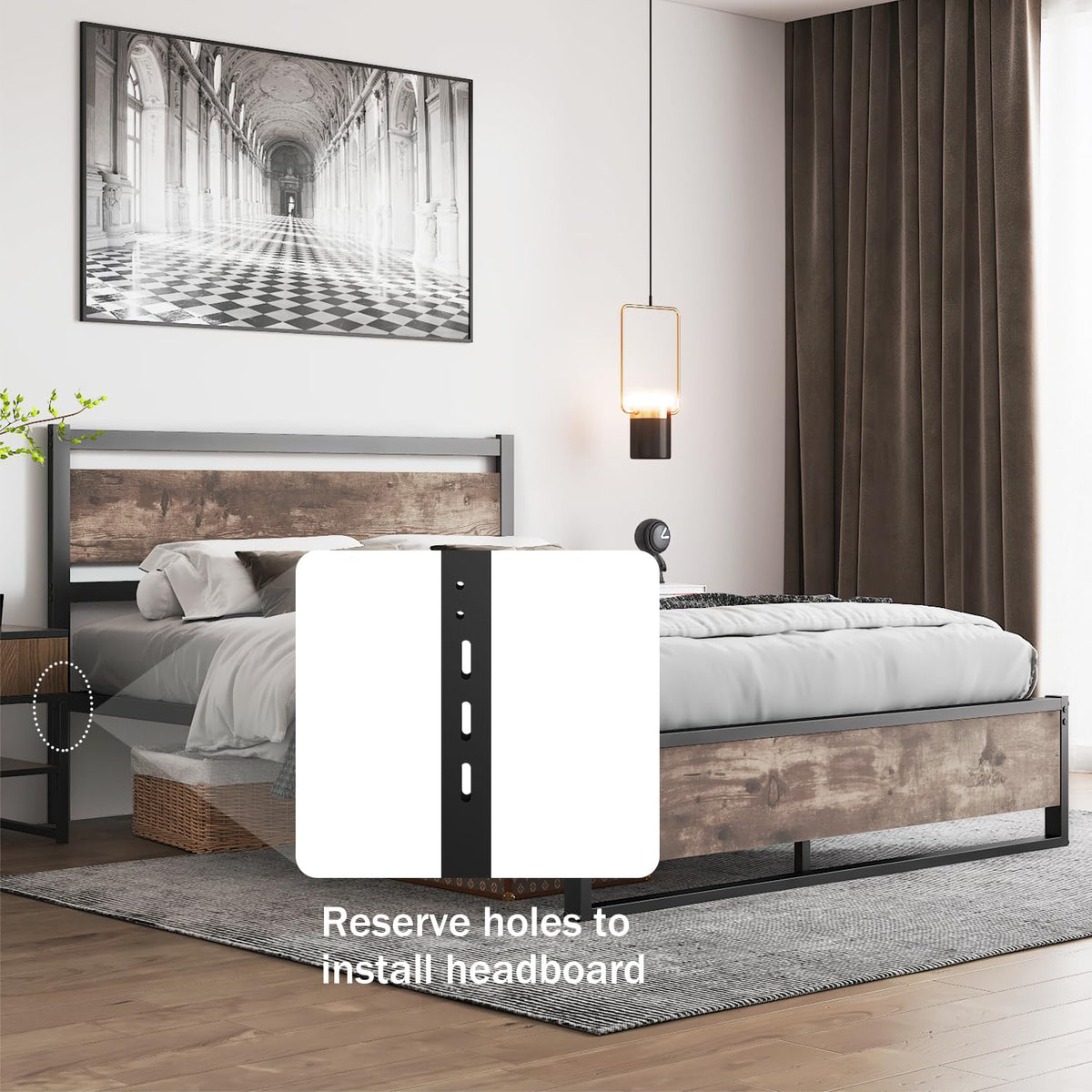 Headboard Only Wooden Headboard with Metal Slats Rustic Headboard