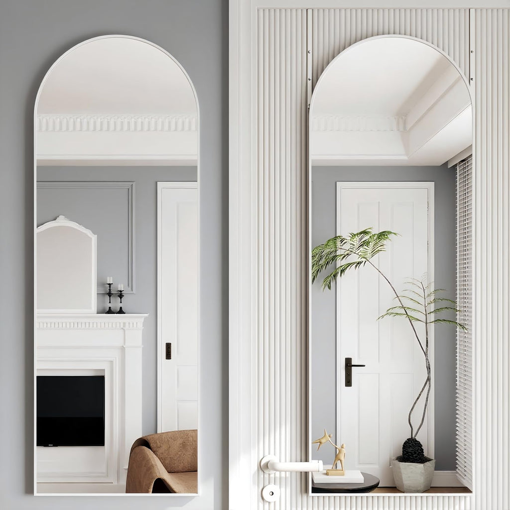 50"x 16" Door Mirror, Arched Full Length Hanging Mirror, White