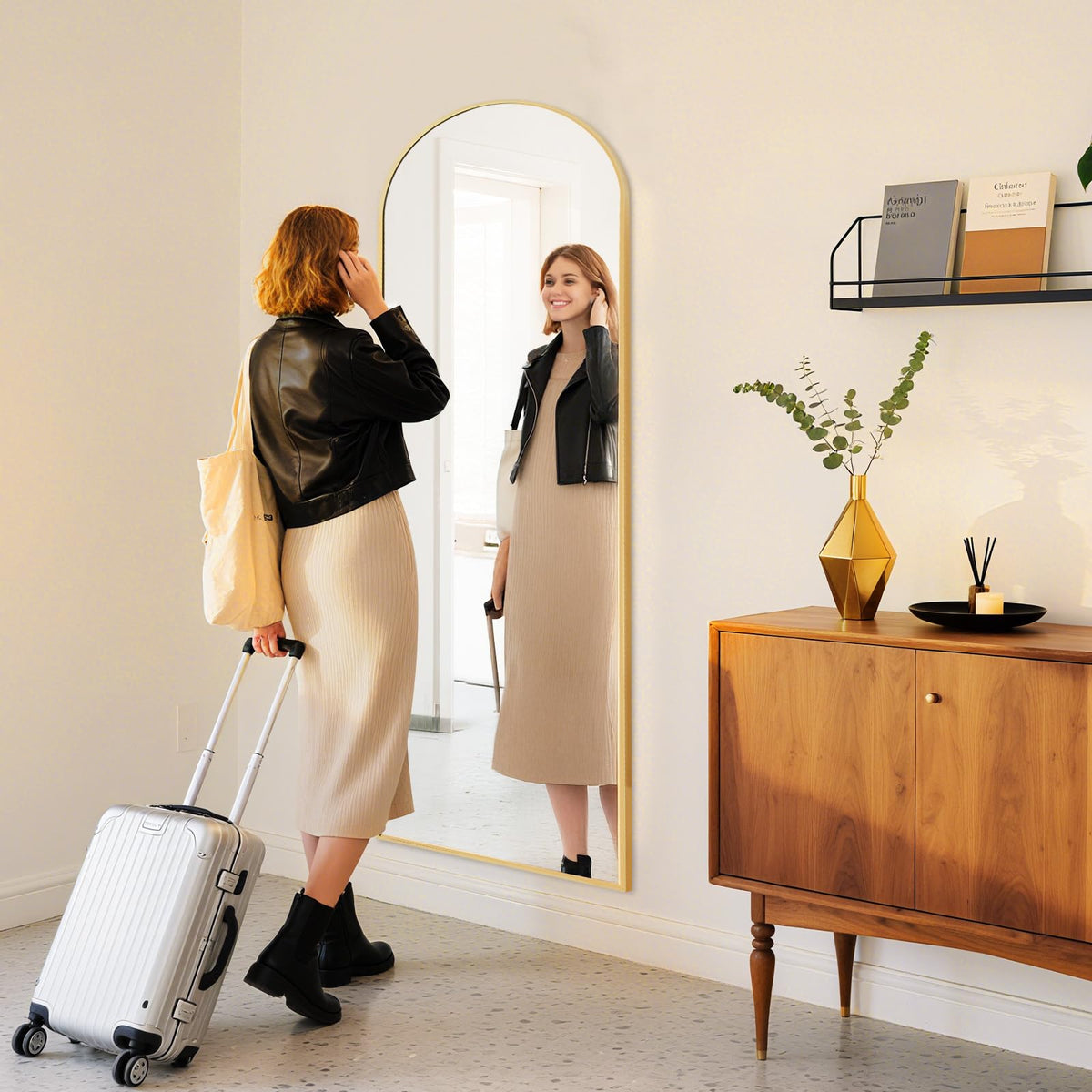 Arched Mirror Full Length Floor, 59x16 Inch Full Body Standing Mirror