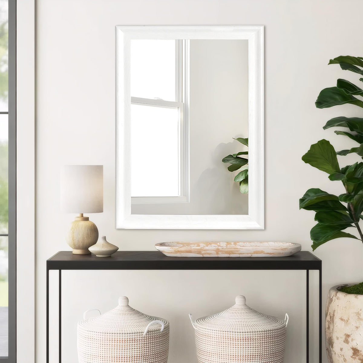 White Wood 30 x 40 Inch Mirror,Rectangle Vanity Wall Mirror