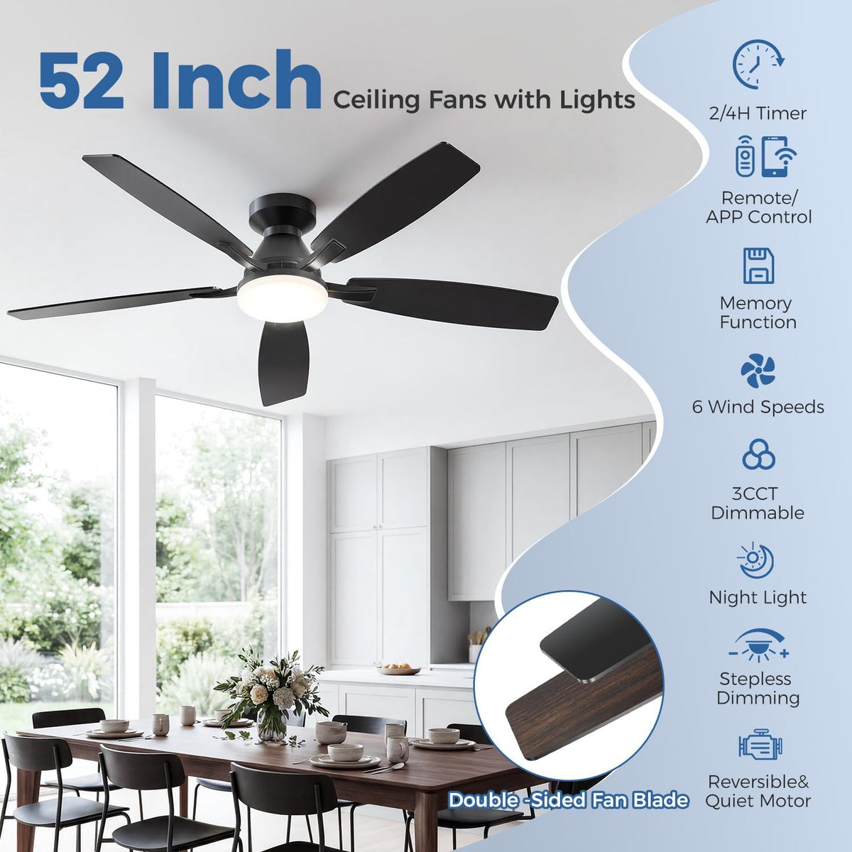 52" Ceiling Fan with Light & Remote